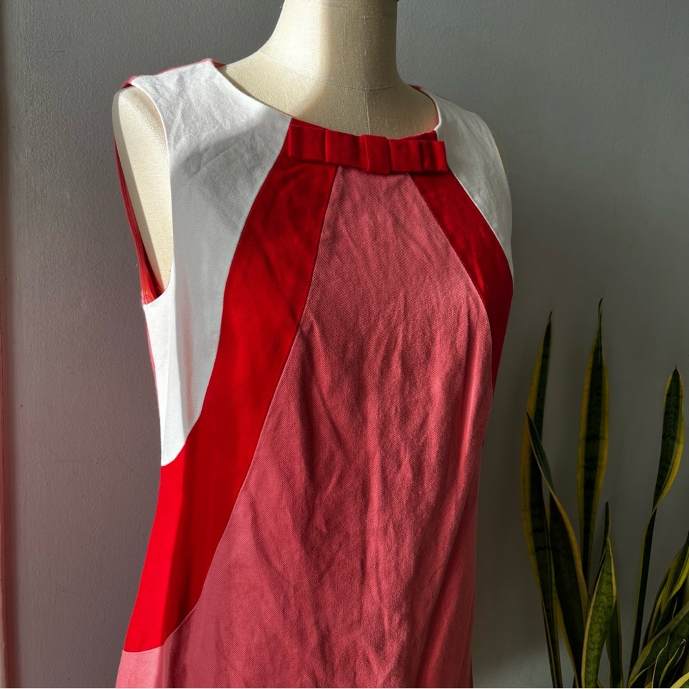 Boden• Sweetheart Colorblock Bow•Cotton & Linen Sheath Dress• Sz 8 - Picture 6 of 17